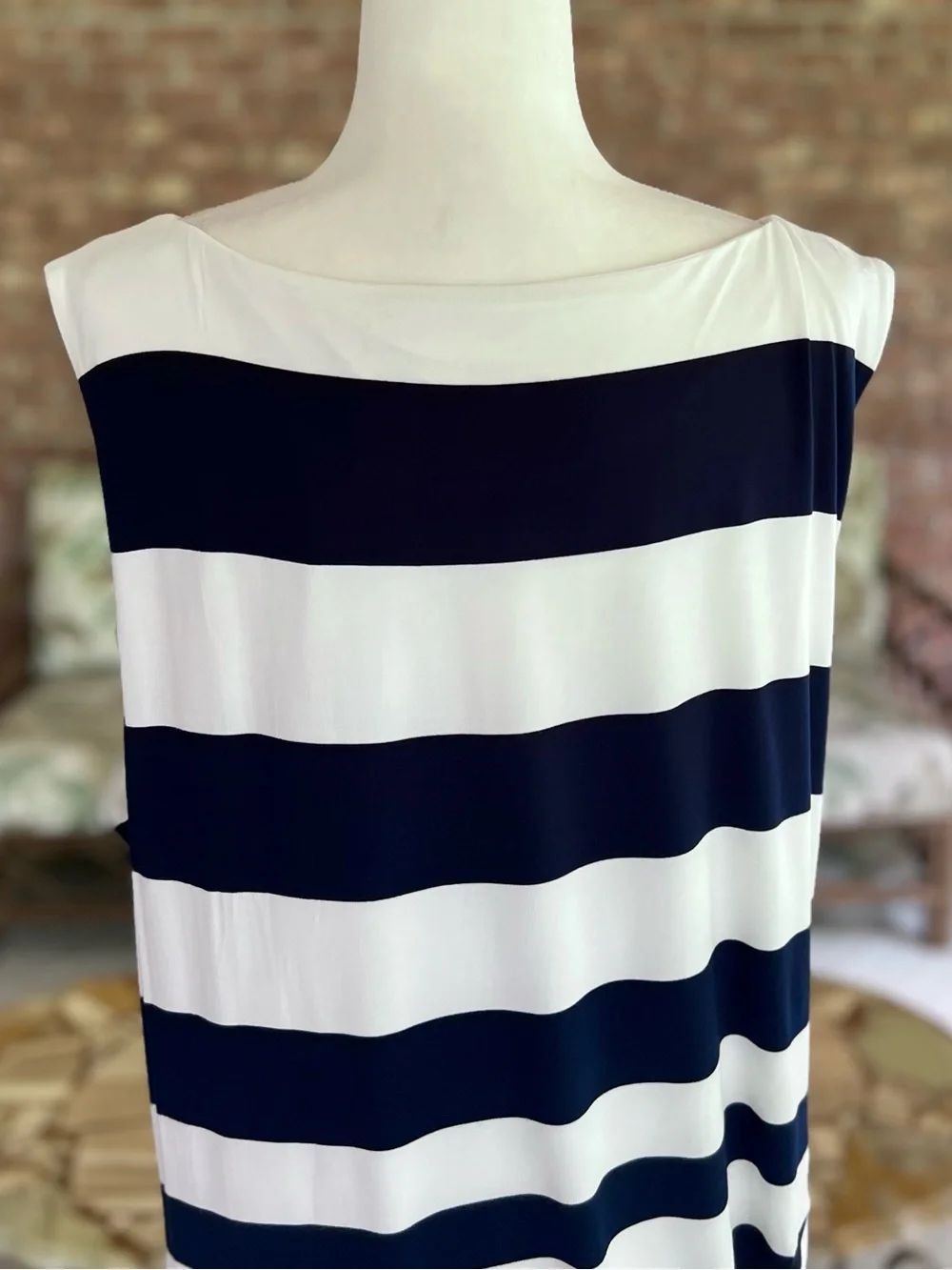 Soft Surroundings Vela Infinity Navy Blue White Striped Ruched Maxi Dress 3X